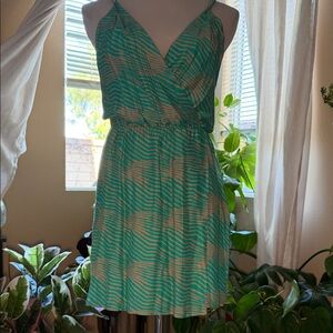 Chic Green and Beige Striped Mini Dress